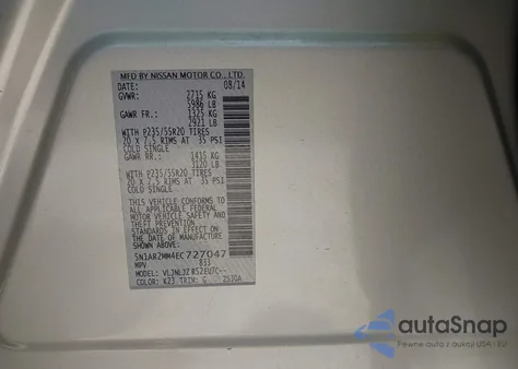 2014 Nissan Pathfinder S/Sv/Sl/Platinum из США, поврежденный, VIN 5N1AR2MM4EC727047